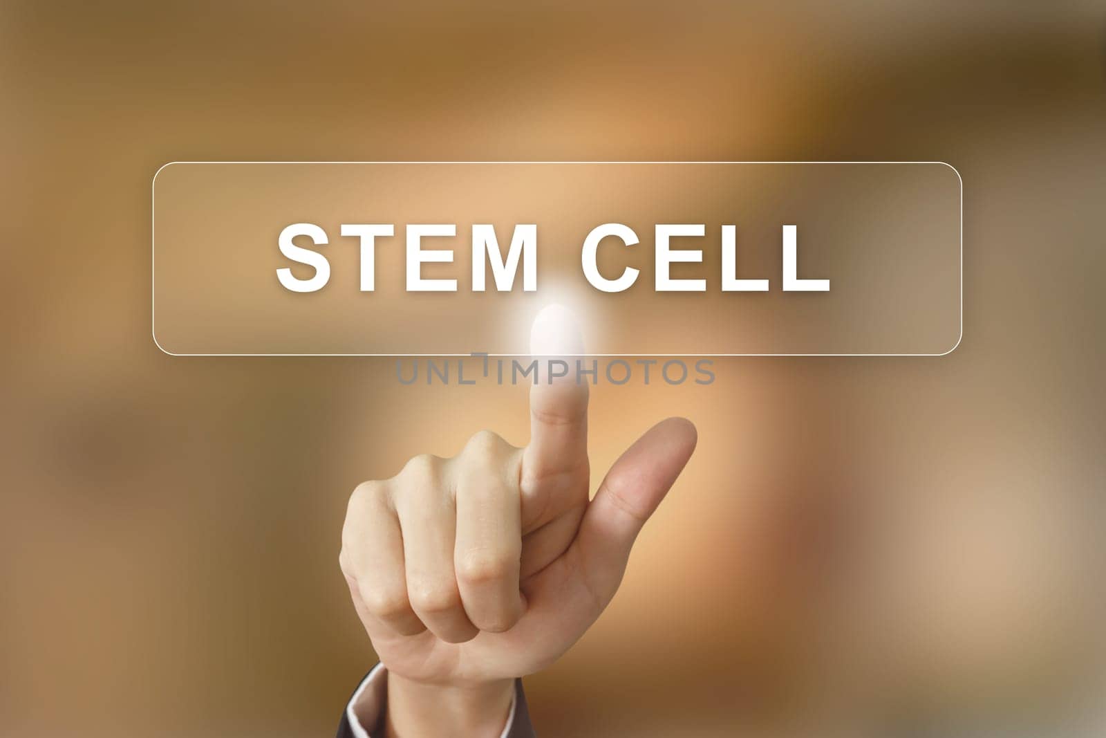 business hand pushing stem cell button on blurred background