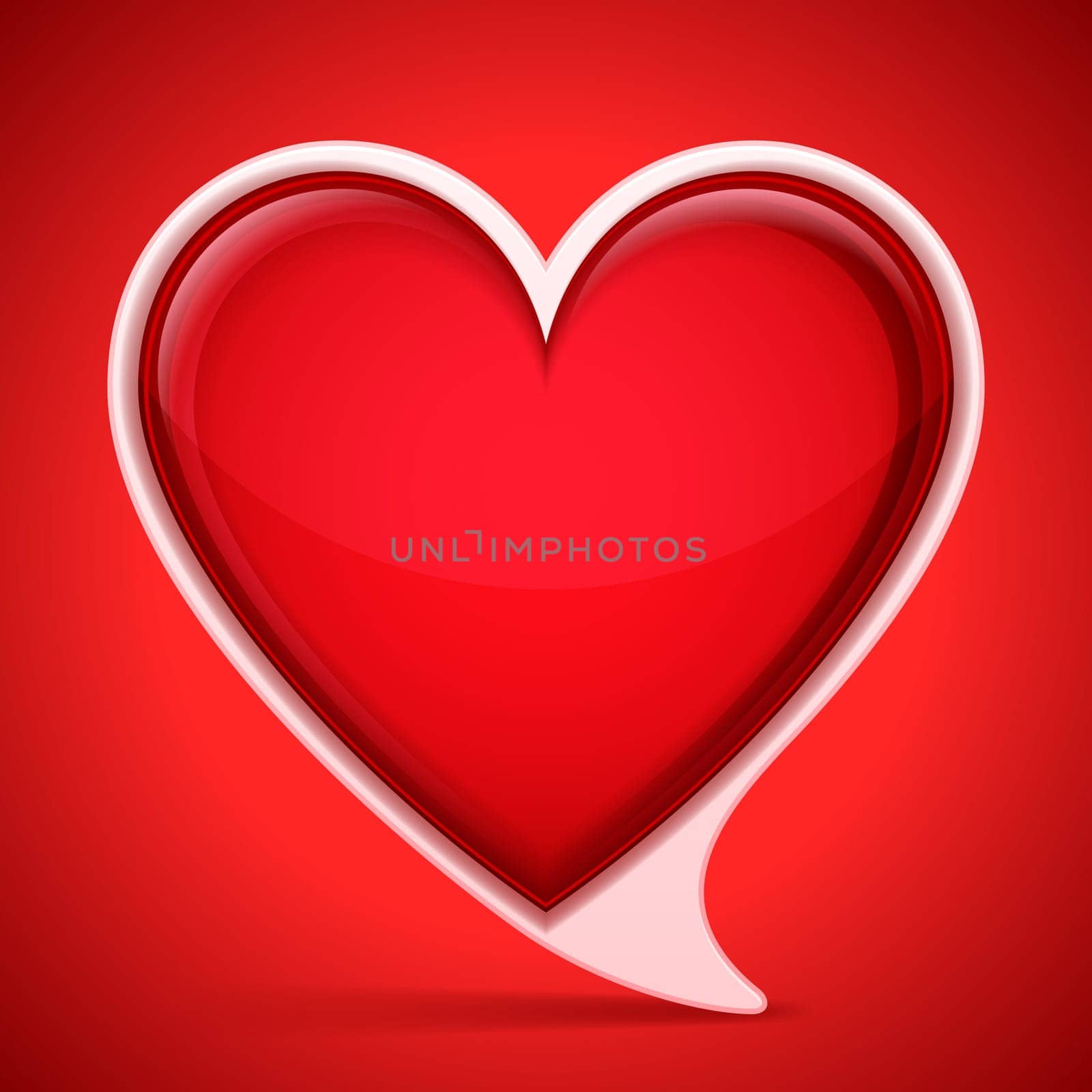 Heart shaped speech bubble on red background by dpcrestock