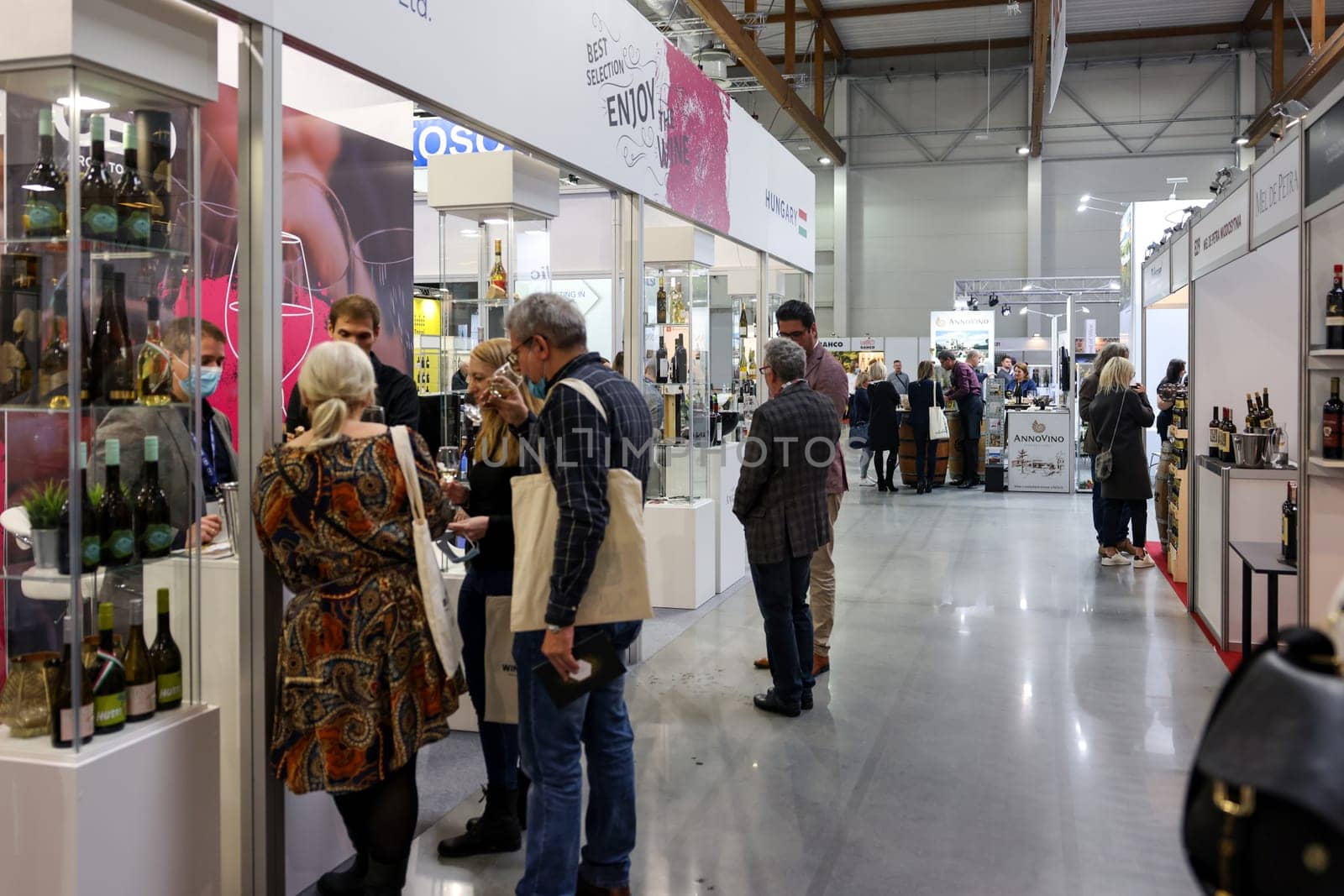 Cracow, Poland - November 3, 2021: International Wine Trade Fair ENOEXPO in Cracow. Producers of wine from all around the world meet the importers distributors and representatives.