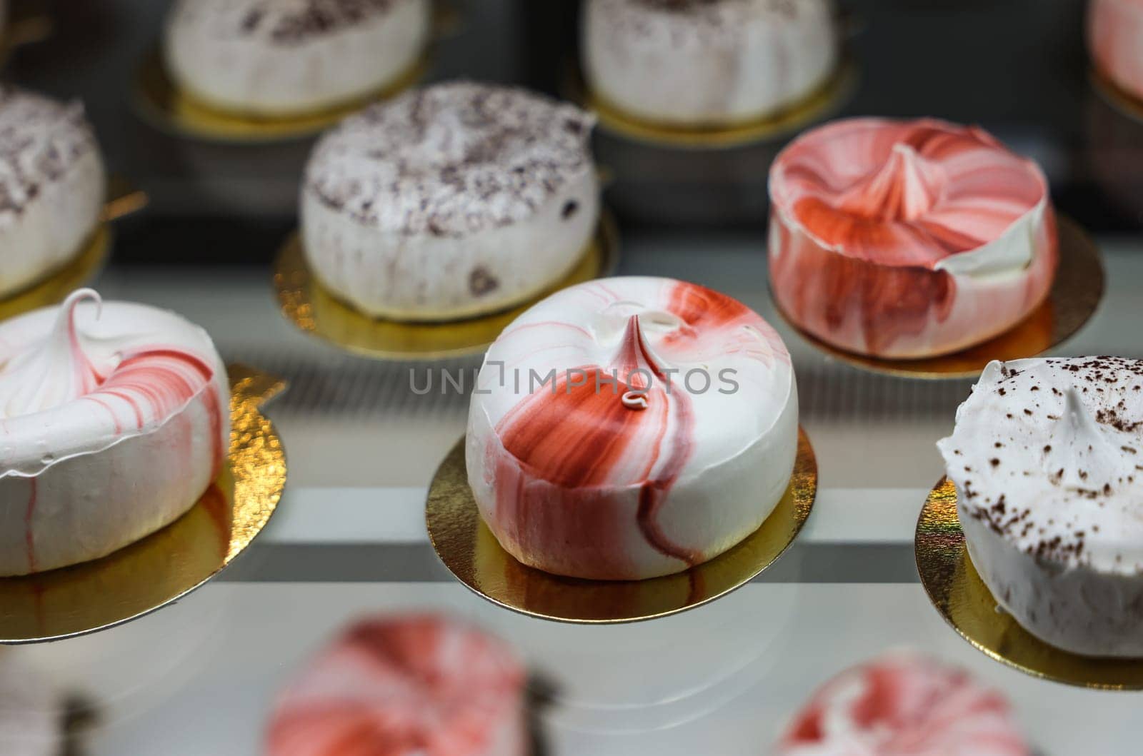 delicious milk meringues cake on golden plate