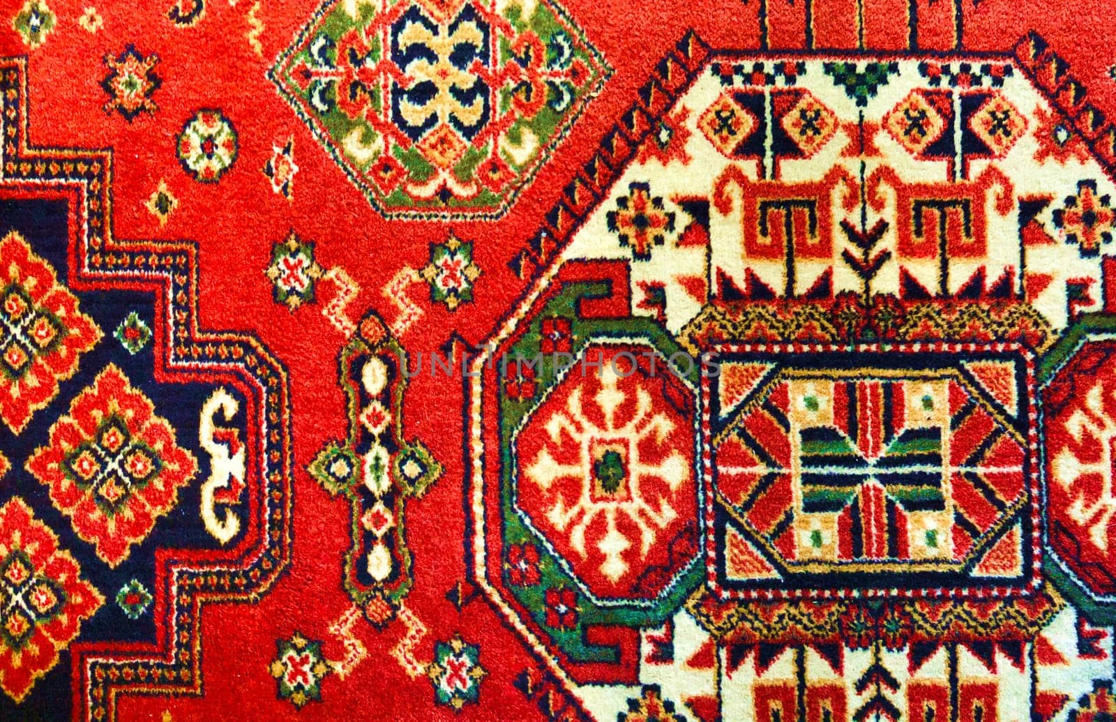 bright red oriental pattern ornament, vintage carpet
