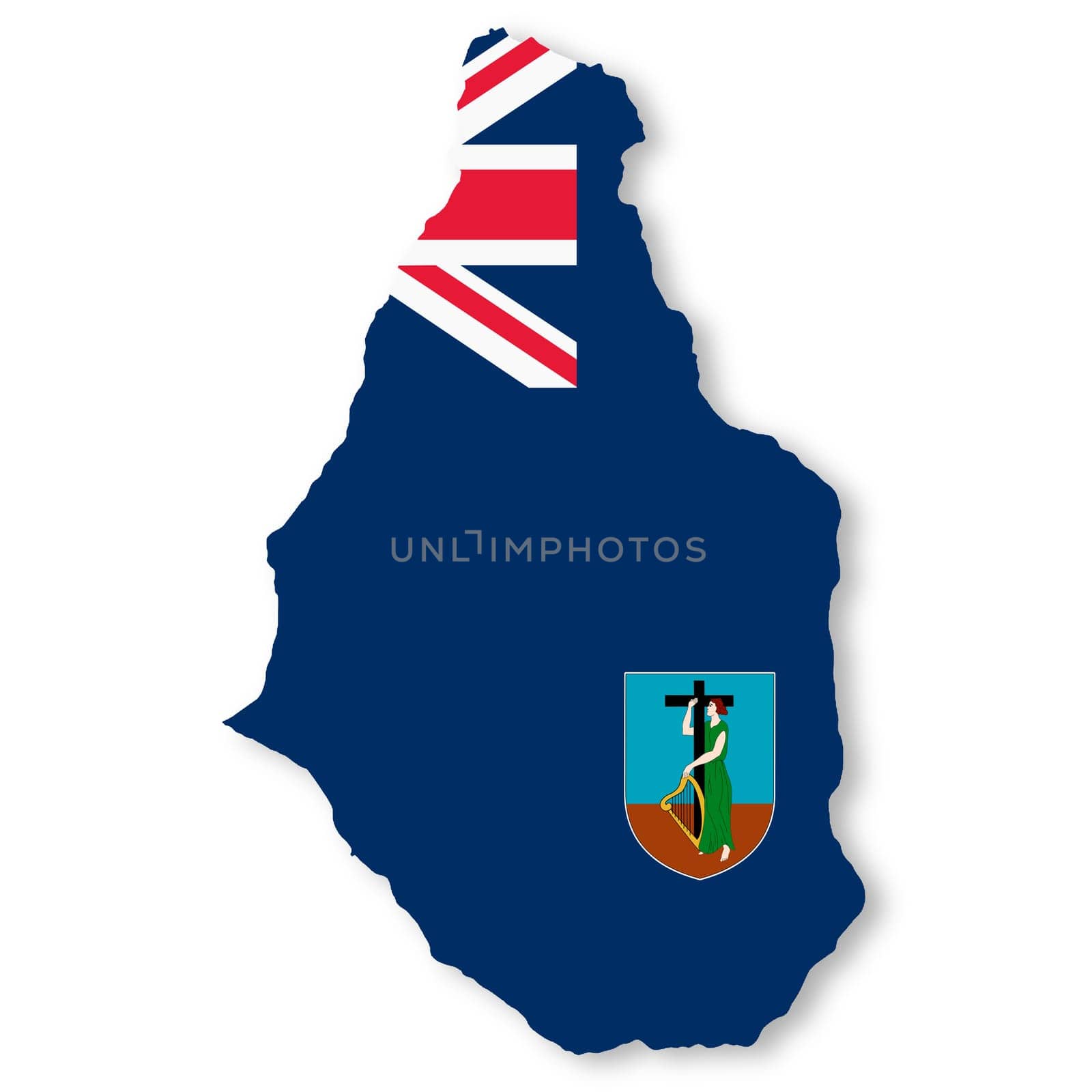 A Montserrat flag map on white background with clipping path 3d illustration