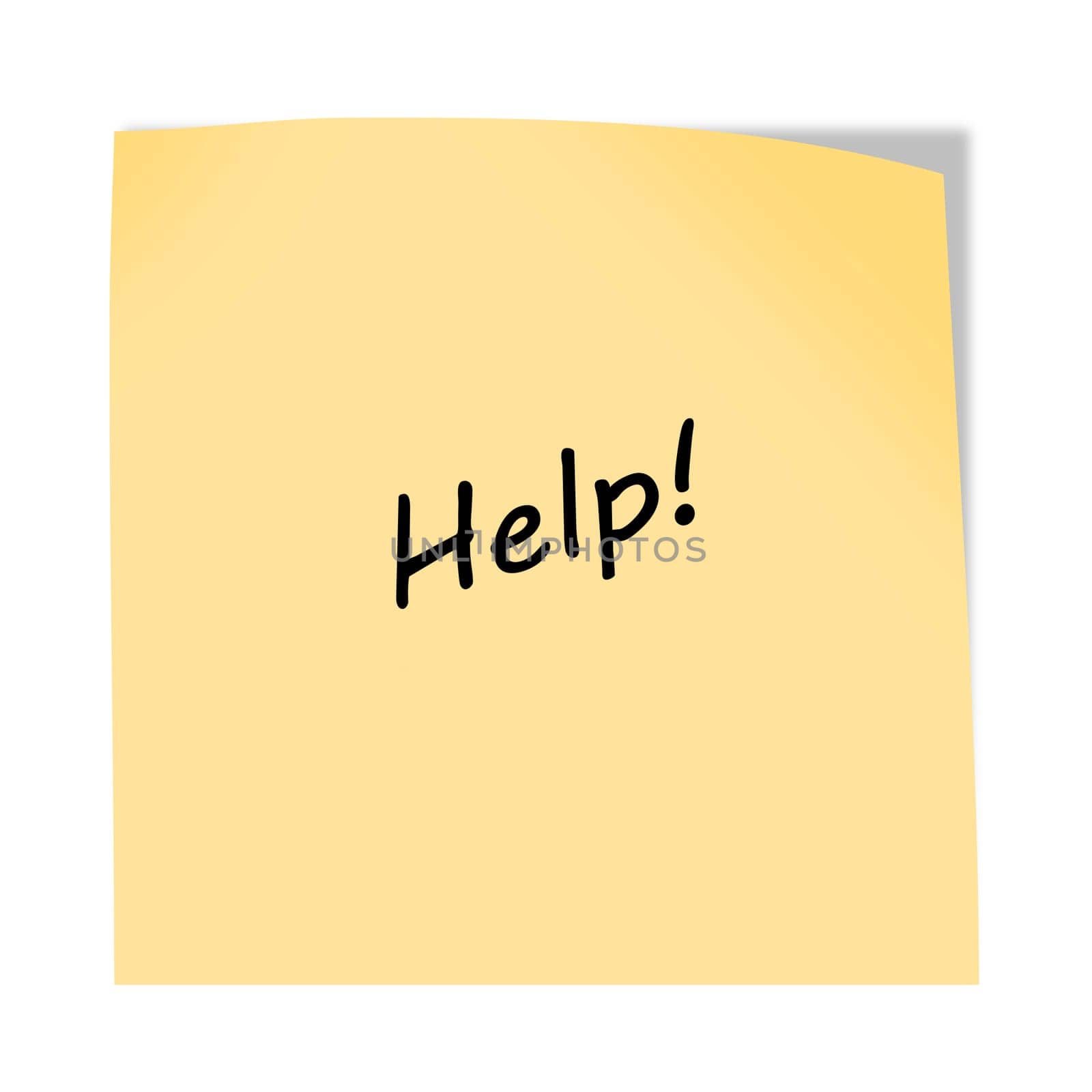 A Help 3d illustration post note reminder on white with clipping path