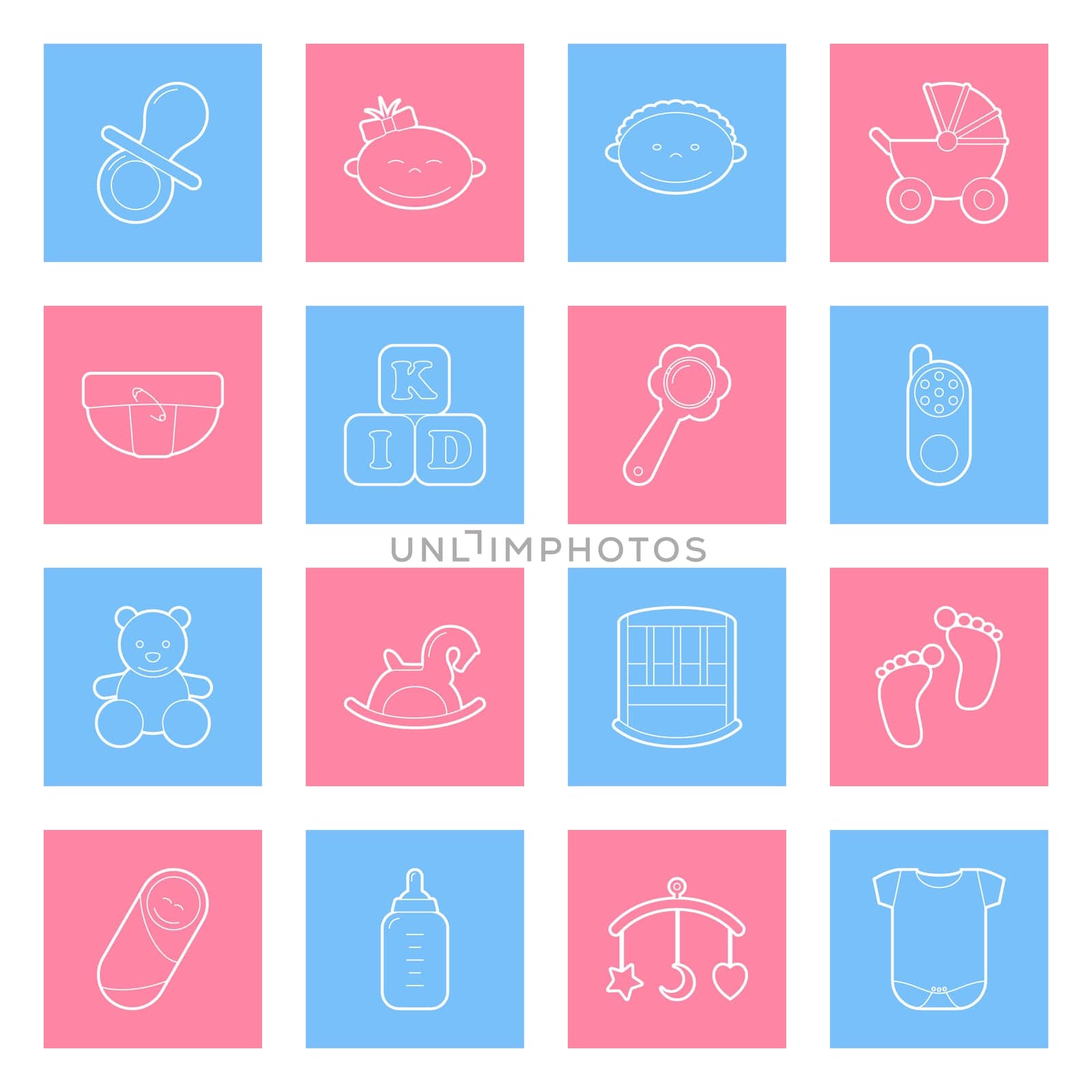 Baby lines icons set graphic illustration design