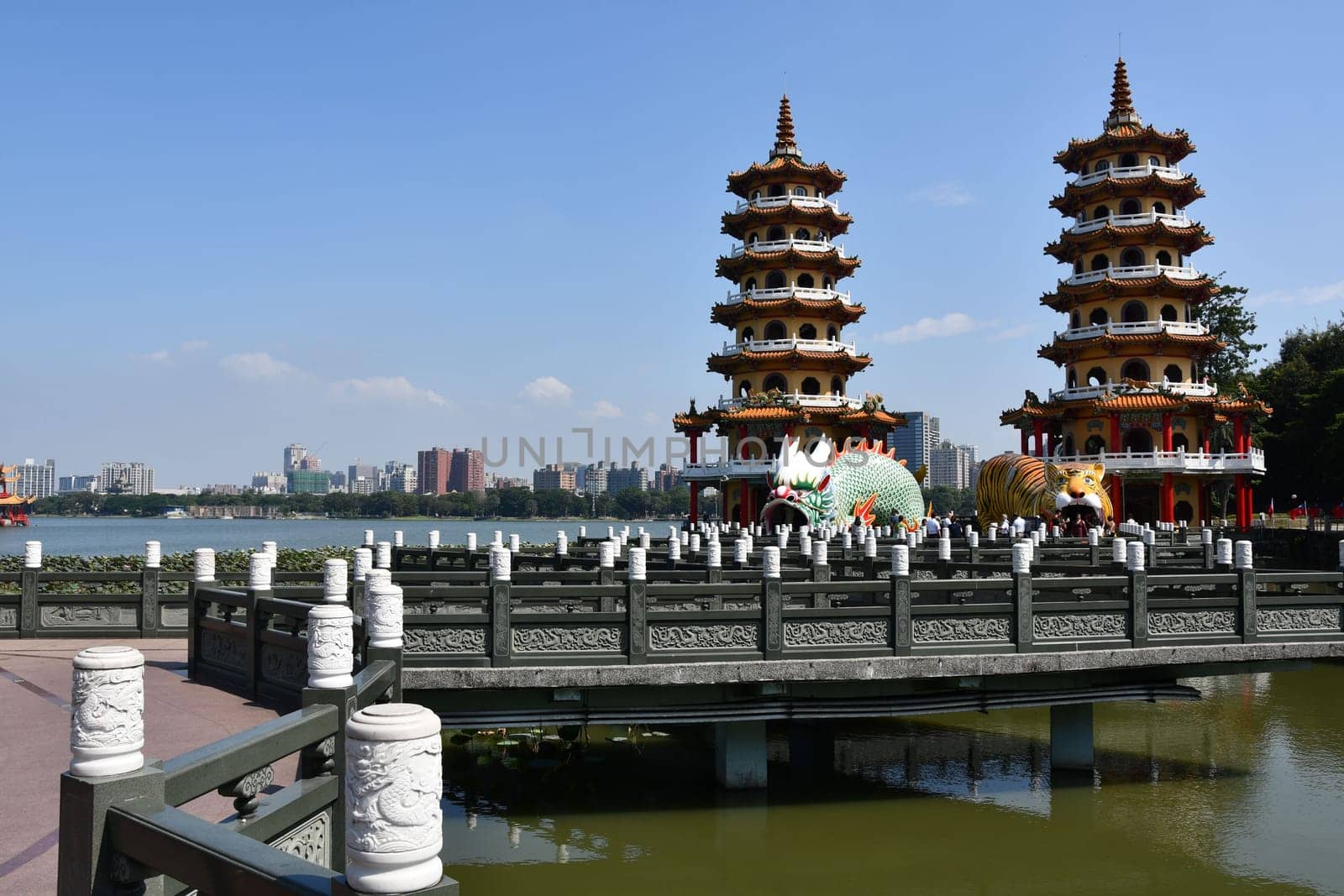 Dragon and tiger decoration on the temples at Lotus Pond in Kaohsiung, Taiwan