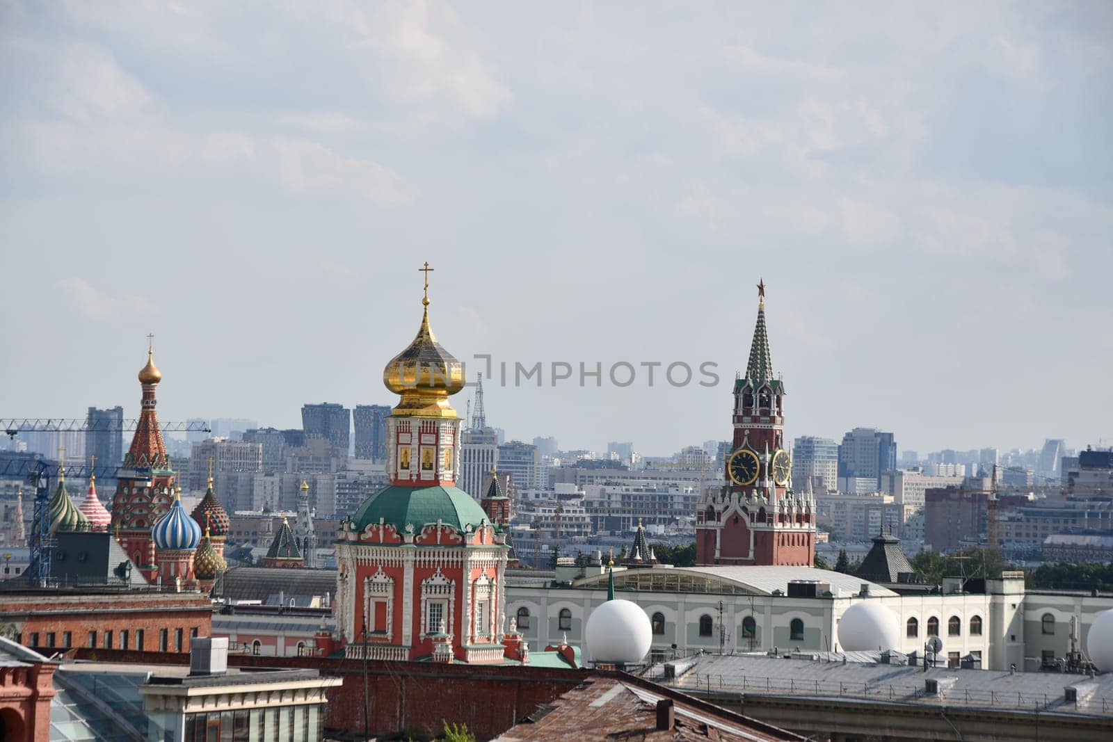 Roofs of Moscow, Russia, with many decorative towers and extravagant churches