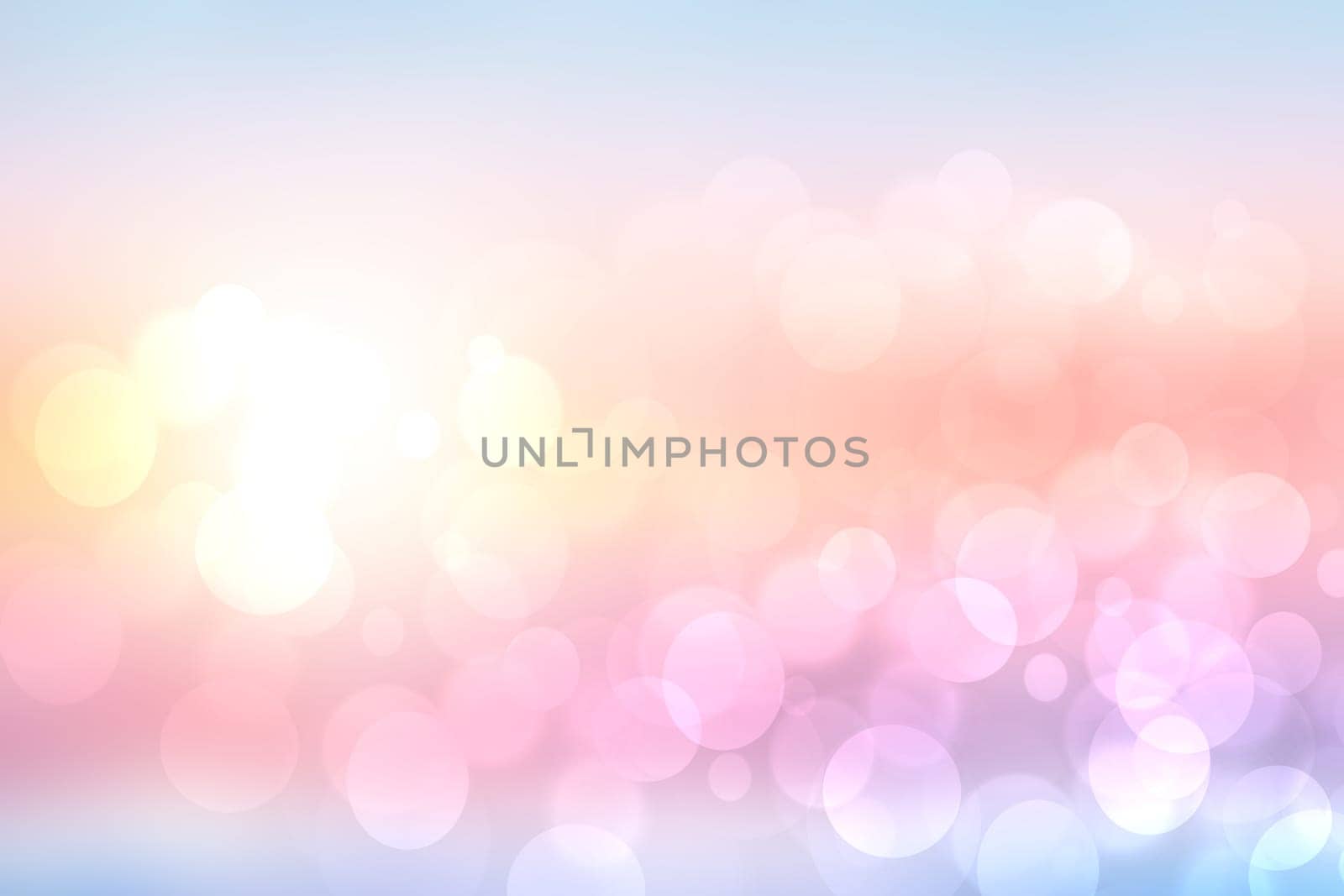 Abstract blurred fresh vivid spring summer light delicate pastel pink blue white yellow bokeh background texture with bright circular soft color lights. Beautiful backdrop illustration.