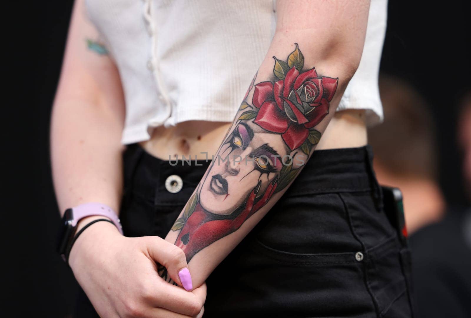 Krakow, Poland -  June 11, 2022: Unidentified  participant at 15th Tattoofest Convention in Cracow. One of the most prestigious tattoo festivals.