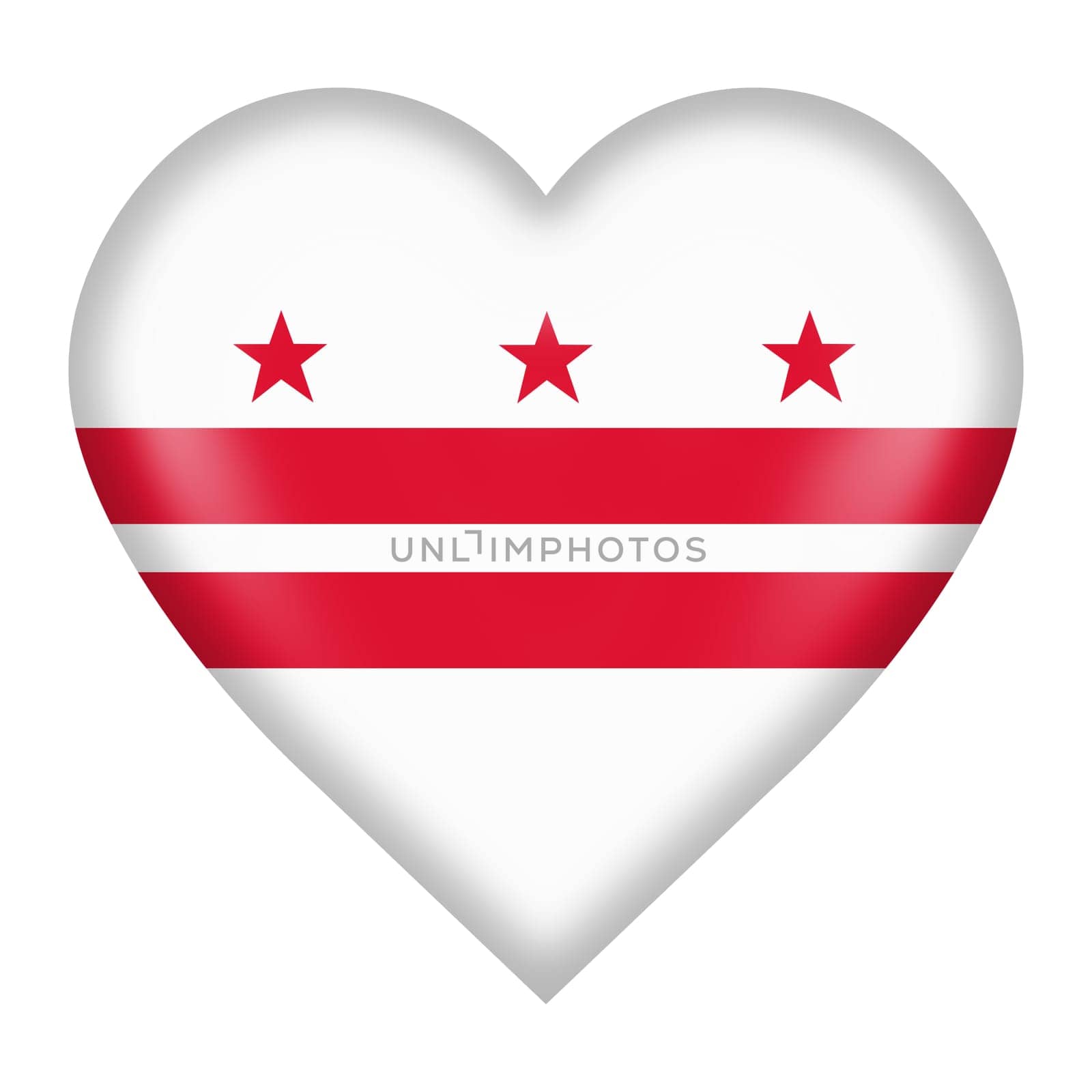 A Washington DC flag heart button isolated on white with clipping path 3d illustration