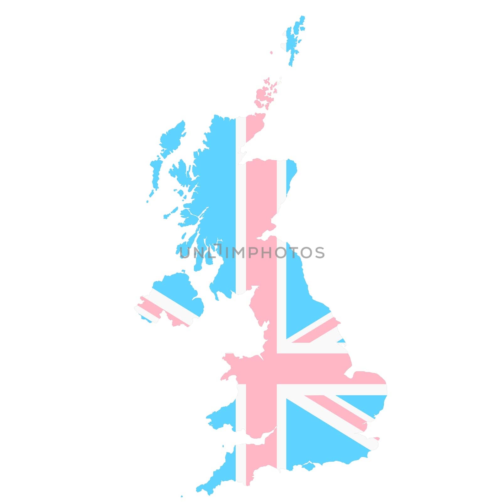 A United Kingdom Great Britain transgender flag map isolated on white with clipping path 3d illustration