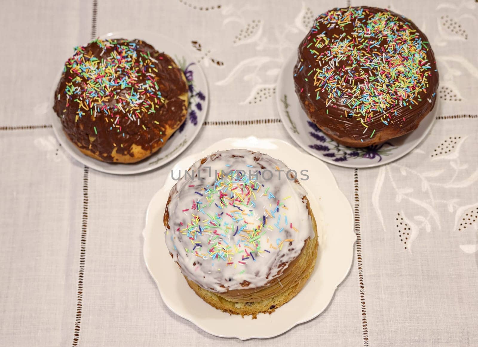 Traditional Ukrainian Easter Cake Kulich or Orthodox Christian Easter Bread.