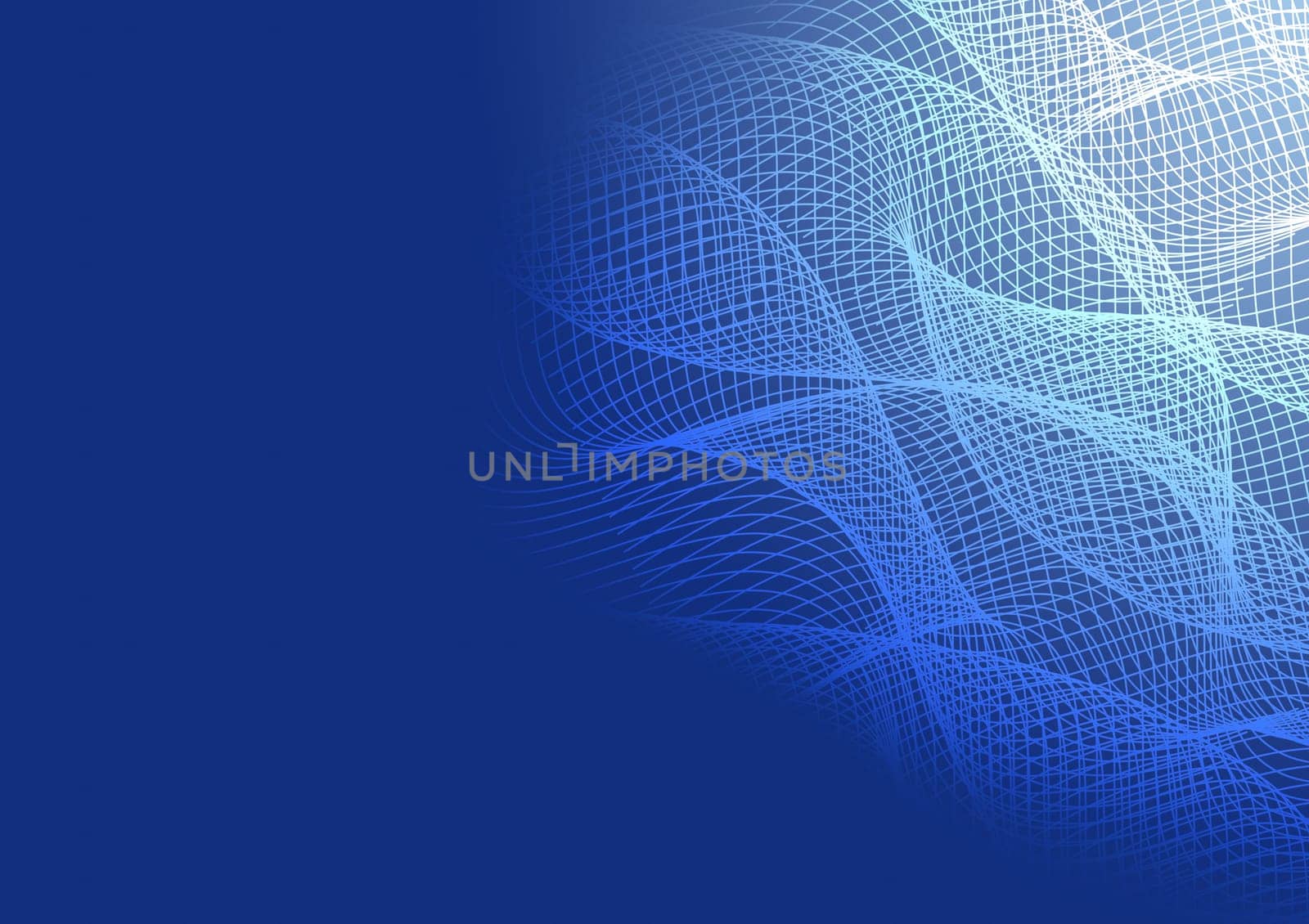 Abstract white mesh, wave lines pattern on blue background. Futuristic digital technology concept