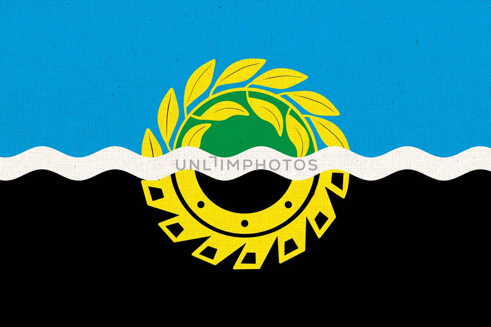 Flag of Bilozerske, Pokrovsk Pokrovsk , Donetsk Oblast. Ukrainian region - 3D illustration. National symbols of Ukraine. Ukrainian region Bilozerske village. Flag of Bilozerske town in eastern Ukraine