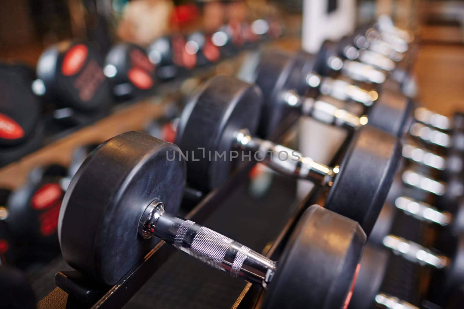 Row of heavy barbells