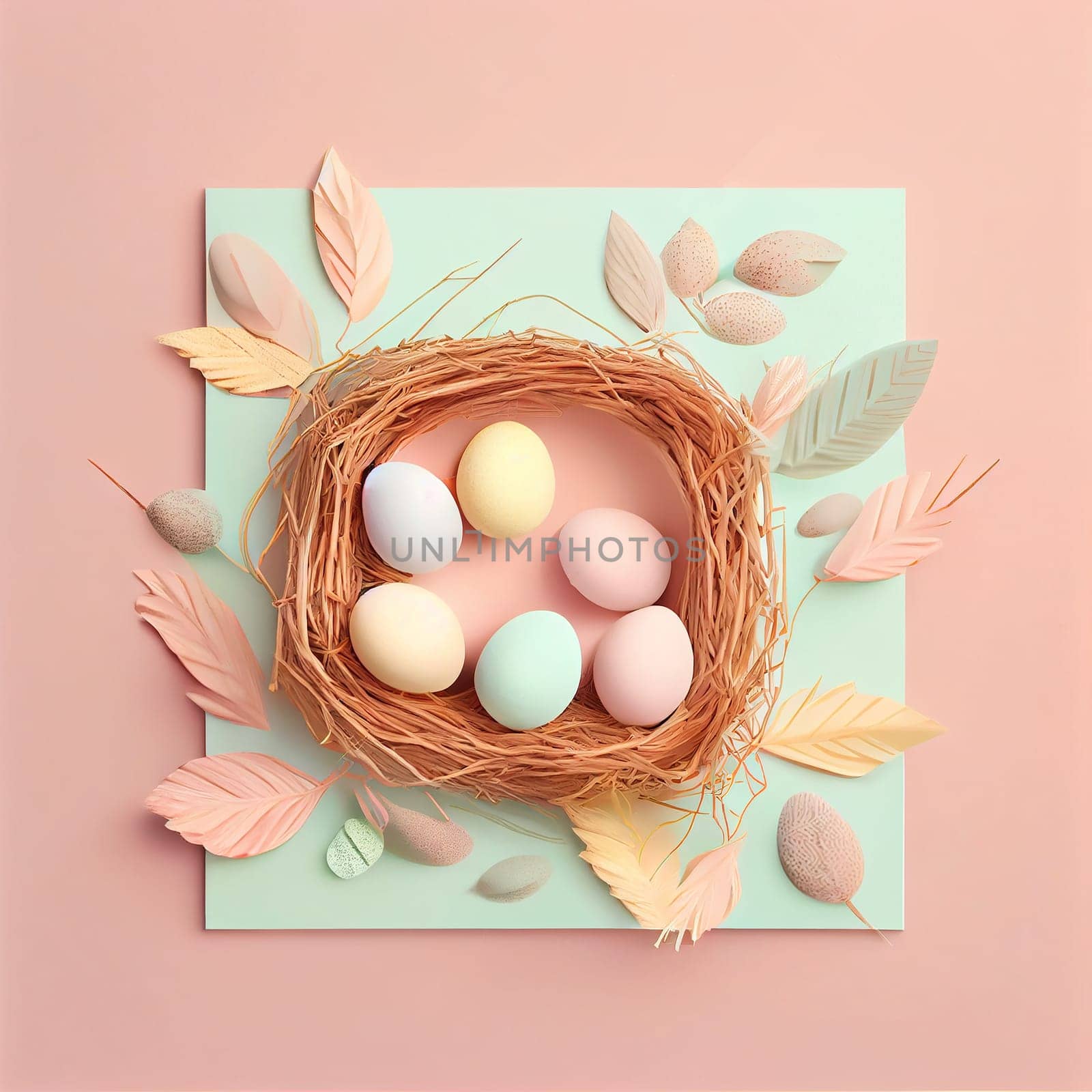 Happy Easter Day Concept. Top view easter eggs isolated on white background with copy space for text, template header for website, AI Generative