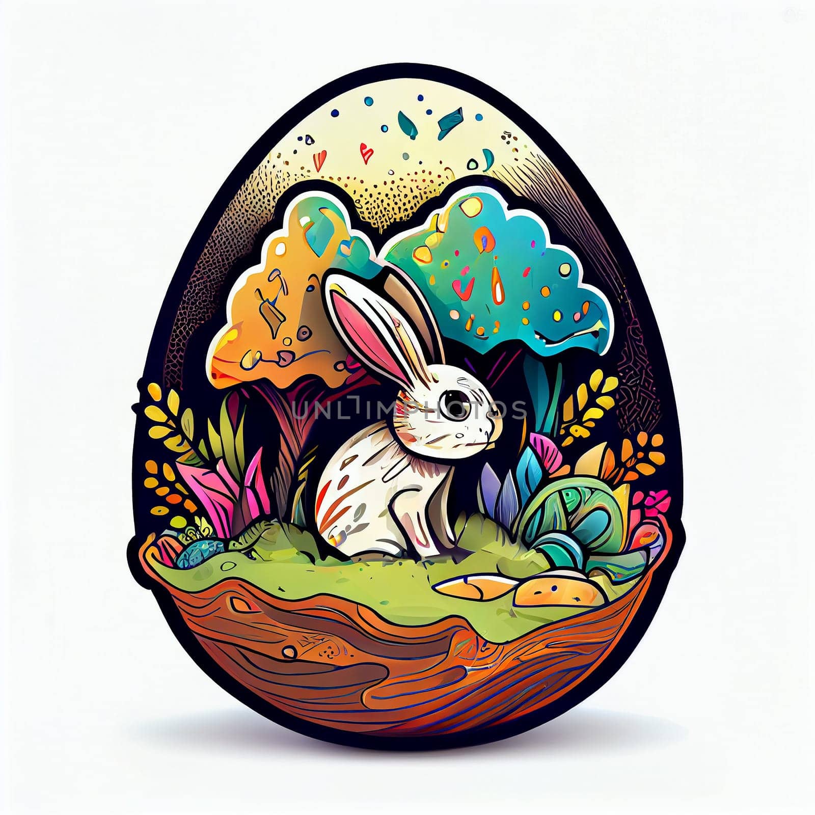 Easter Day Concept. Watercolor easter bunny in the eggs, elements illustrations, cartoon holiday painted background, AI Generative