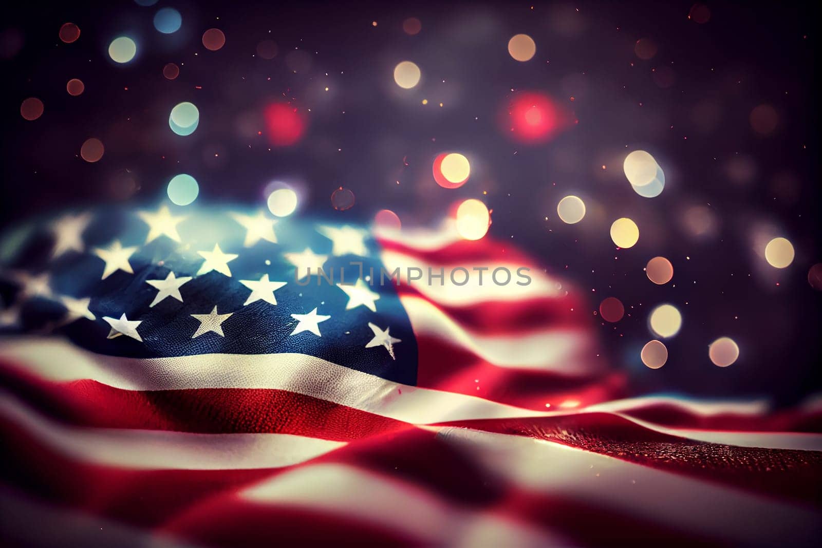 Happy Labor, independence, Presidents day, American Flags Border Bokeh Lights US Background, USA Celebration, Generative AI
