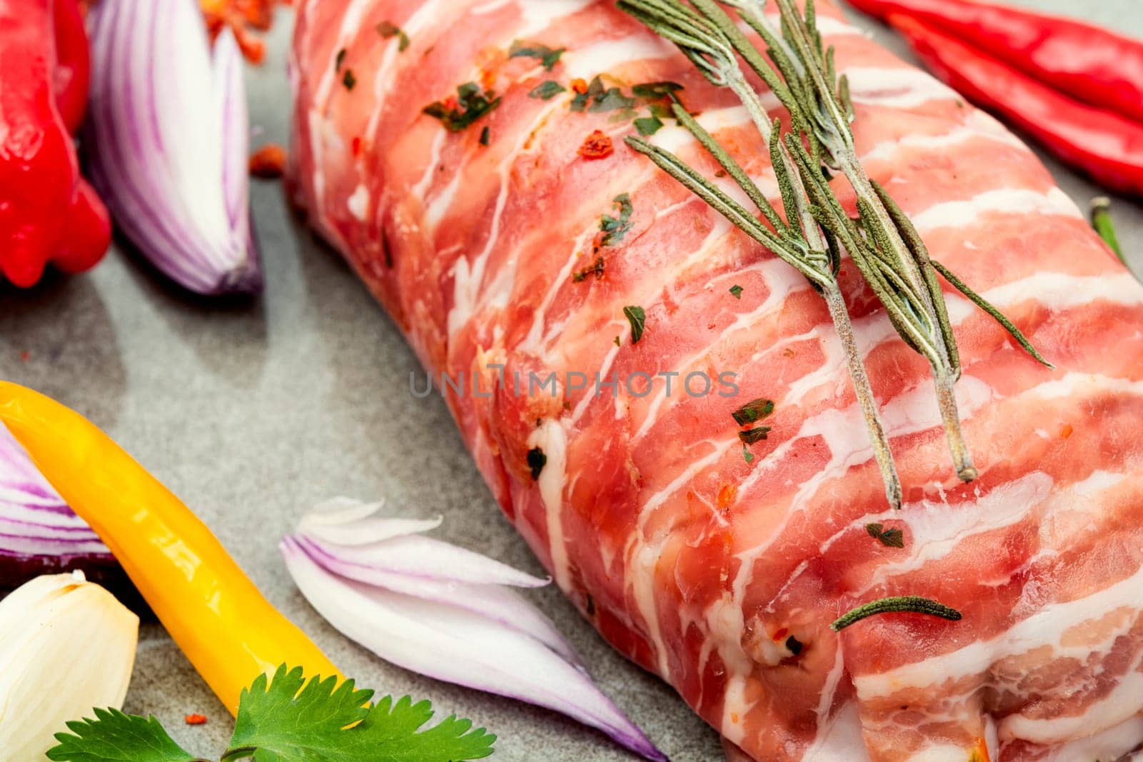 Chicken breast fillet, ingredients and spices for cooking. Top view