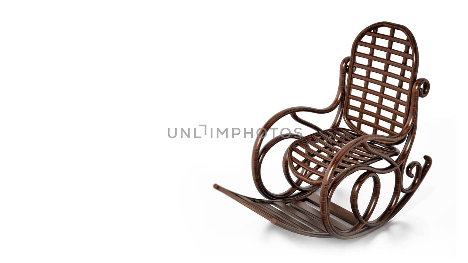 Wooden rocking chair isolated on white background. 3D illustration.