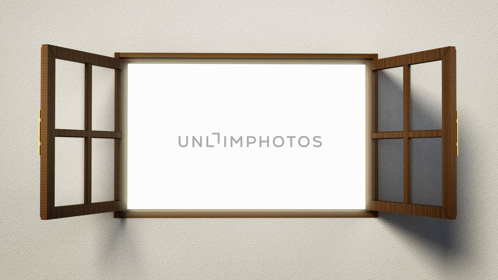 Open windows with pure white blank area. 3D illustration.