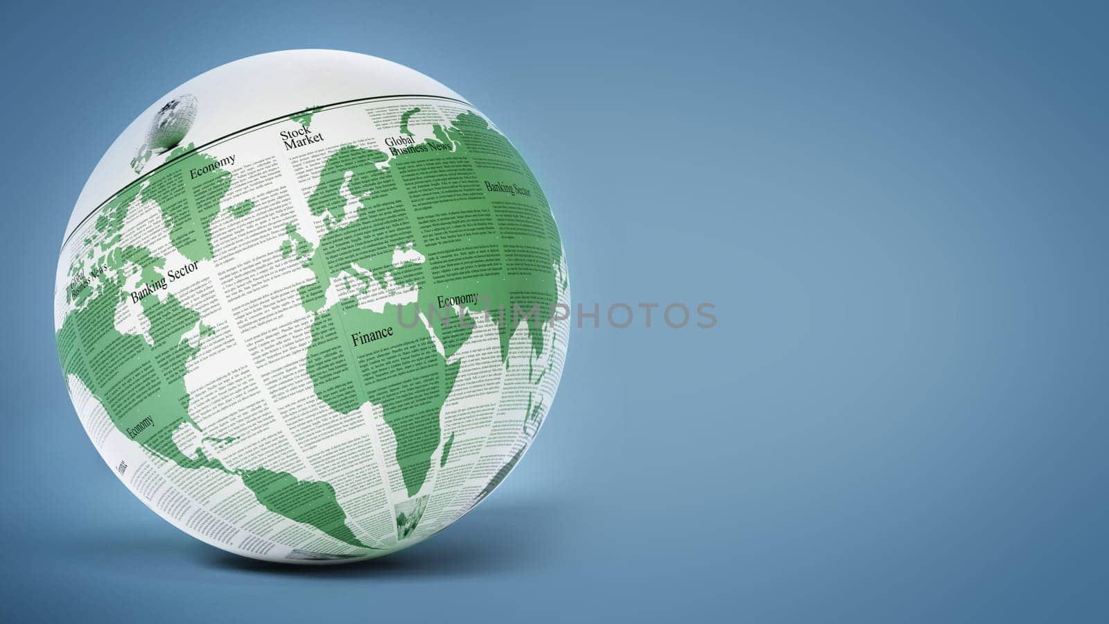 Globe with generic newspaper texture. 3D illustration.