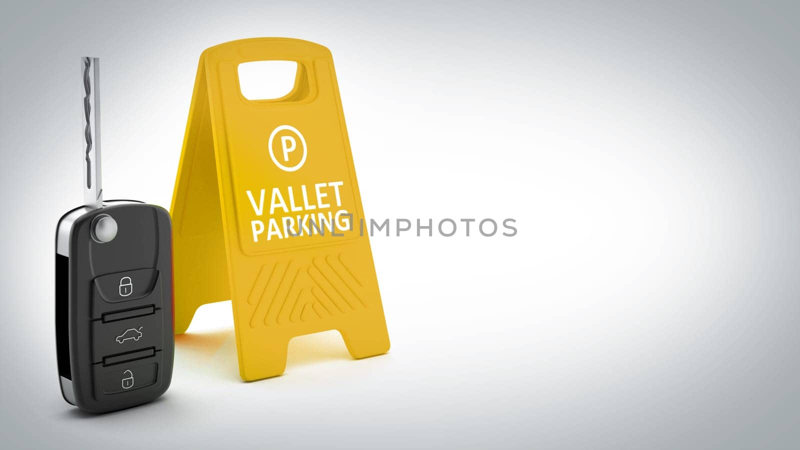 Car key and vallet parking board isolated on white background. 3D illustration.