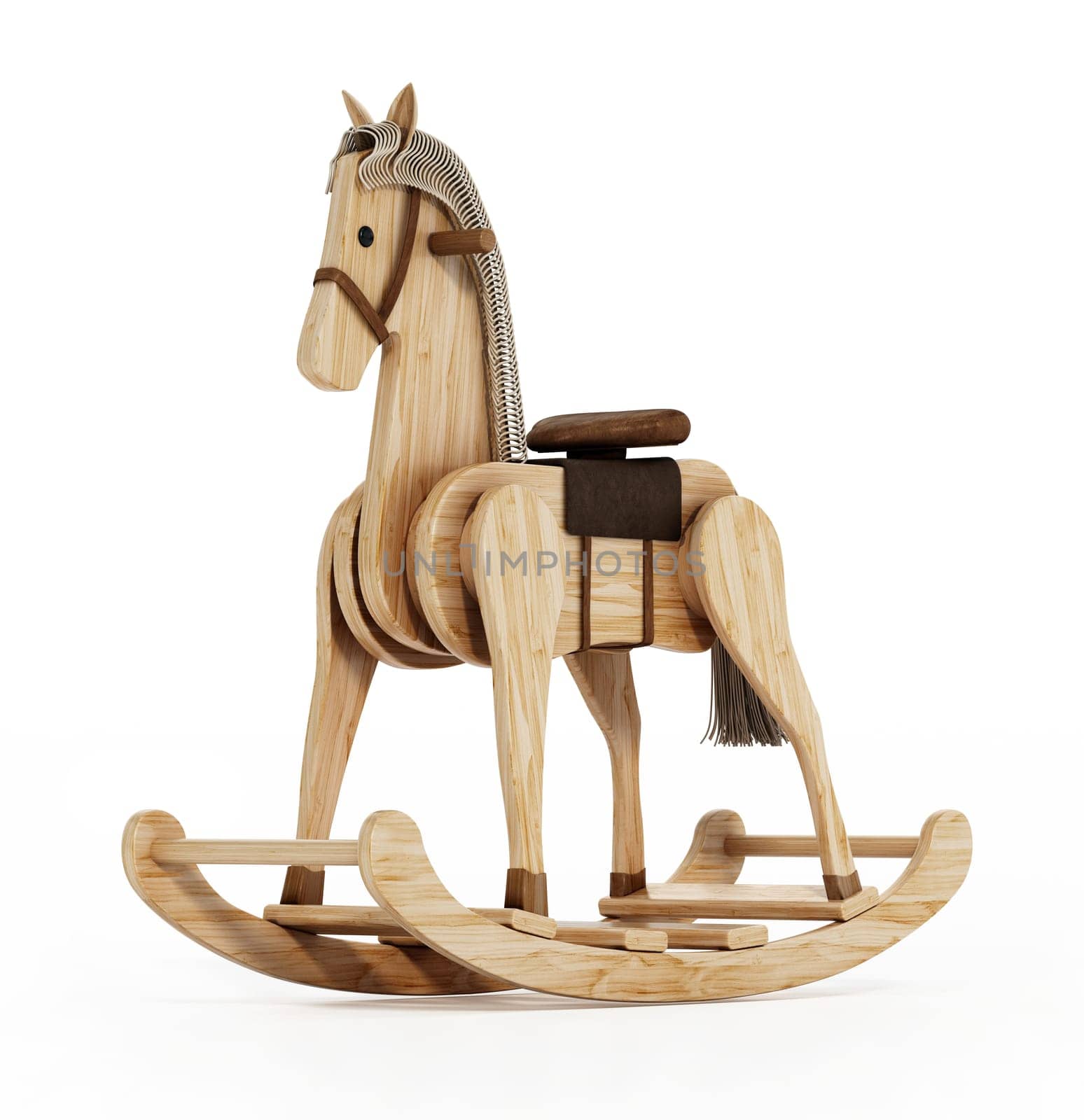 Rocking horse isolated on white background. 3D illustration.