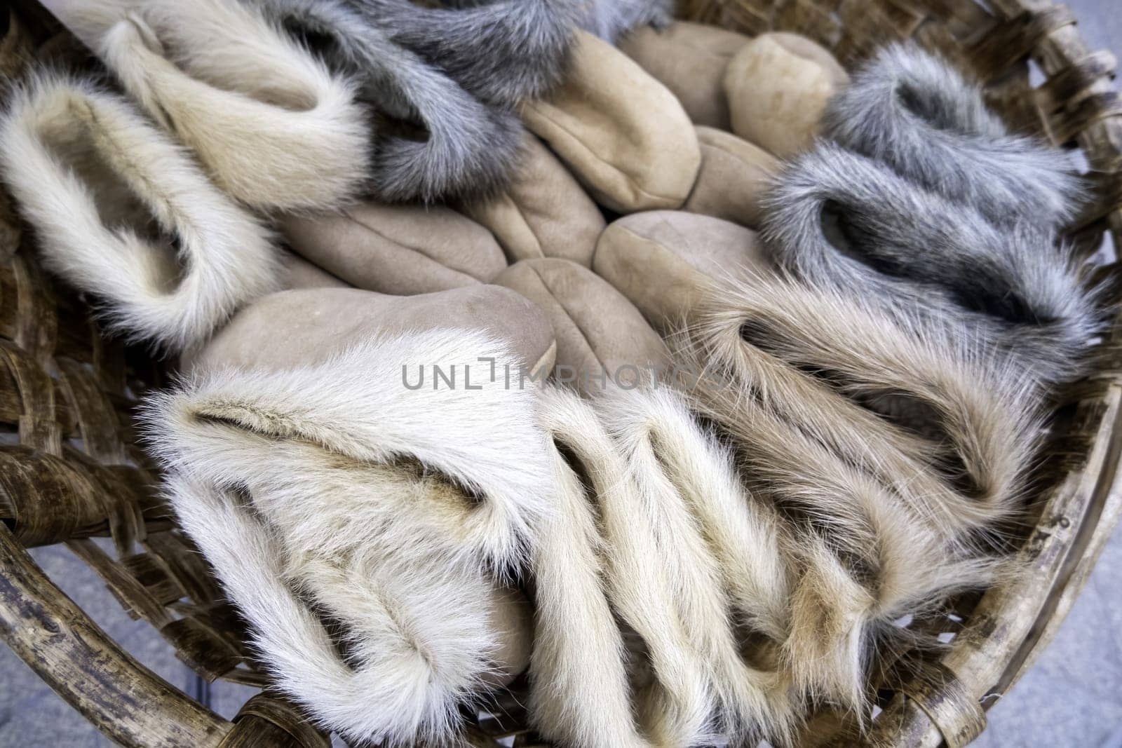 Detail of artisan slippers for the polar cold, protection