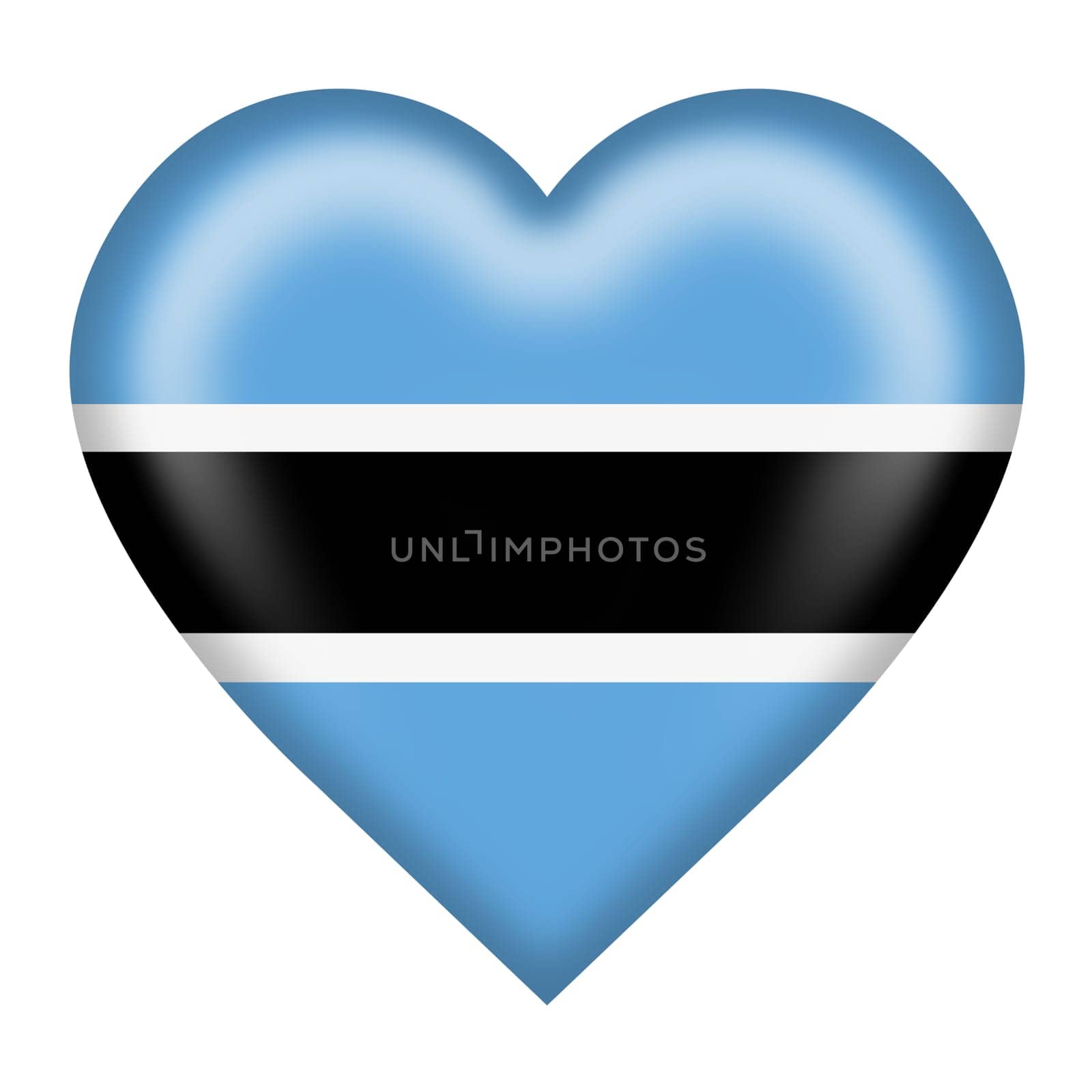 A Botswana flag heart button isolated on white with clipping path 3d illustration
