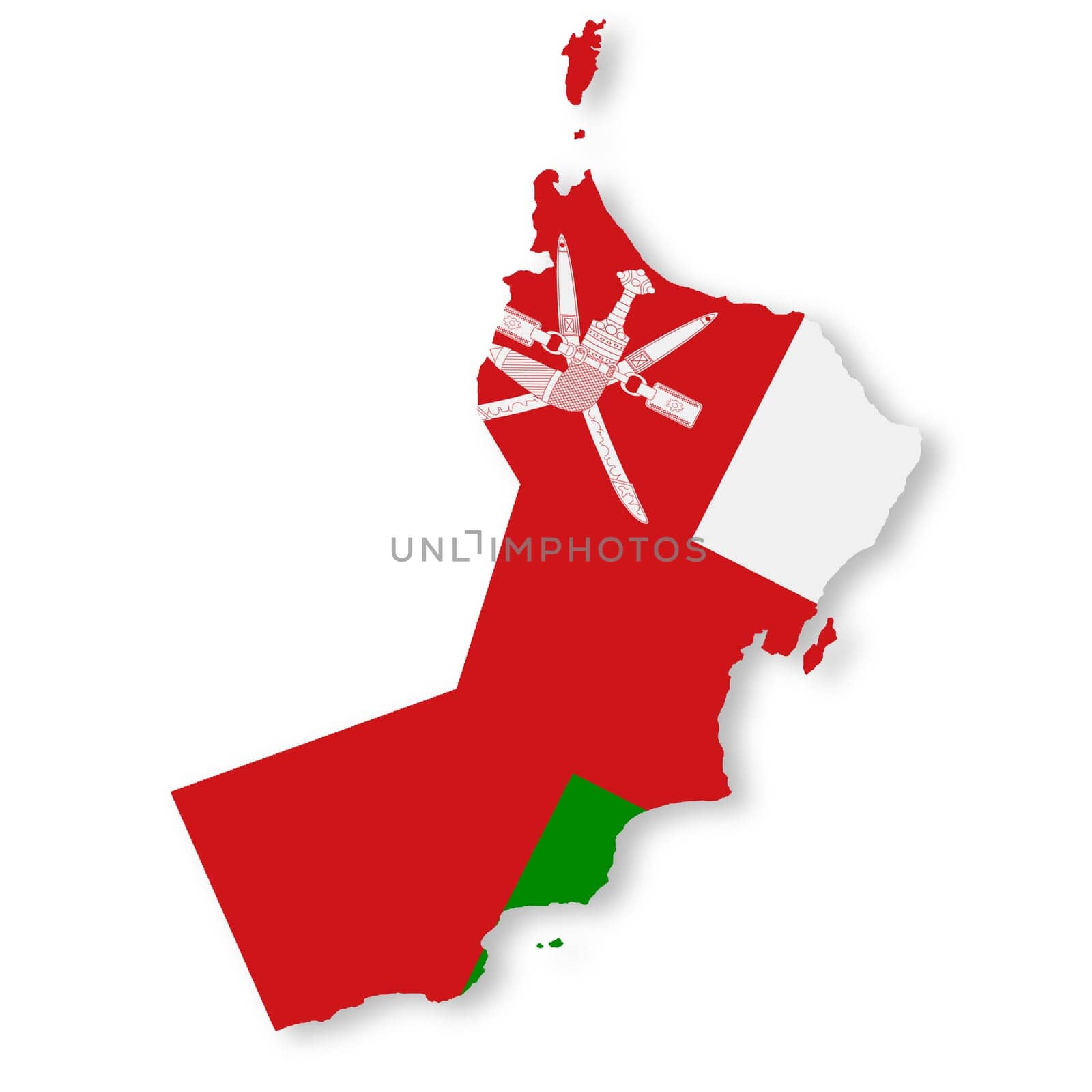 An Oman map on white background with clipping path 3d illustration