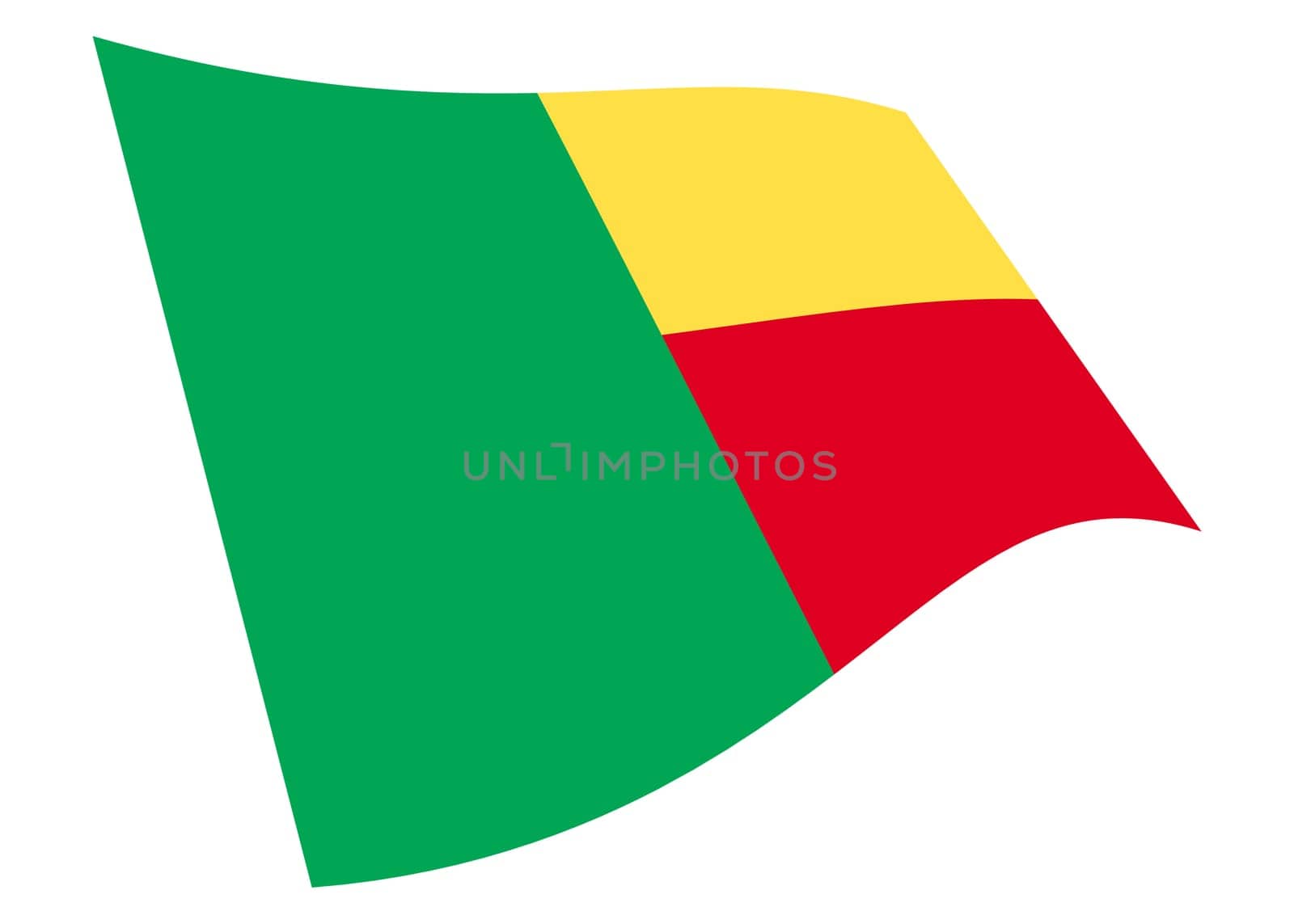 A Benin waving flag 3d illustration isolated on white with clipping path