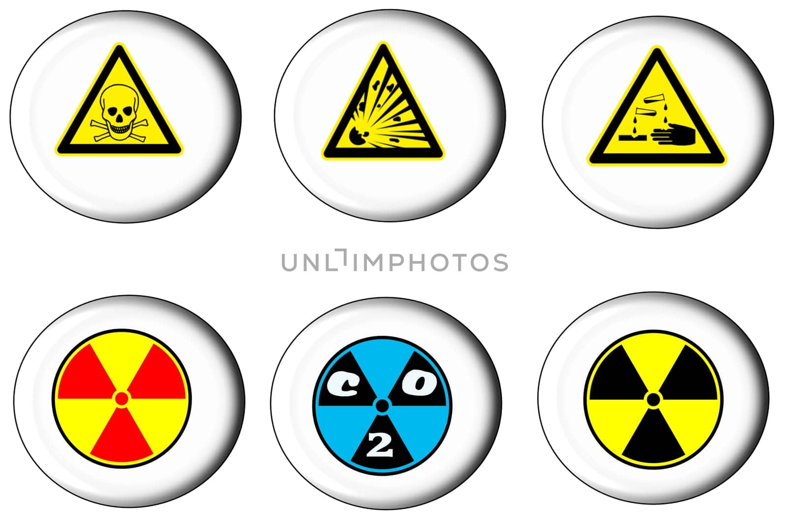 Set of Triangular and Round Warning,Danger Swords on 6 Buttons...