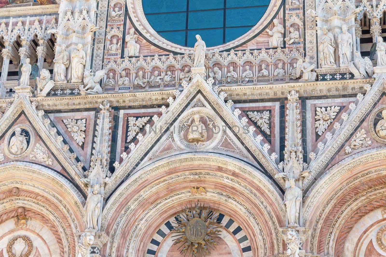 Detail of facade of Siena Cathedral. Siena, Italy