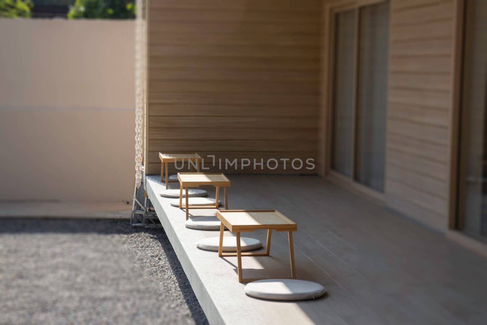 Wooden coffee shop in spring to summer season, stock photo