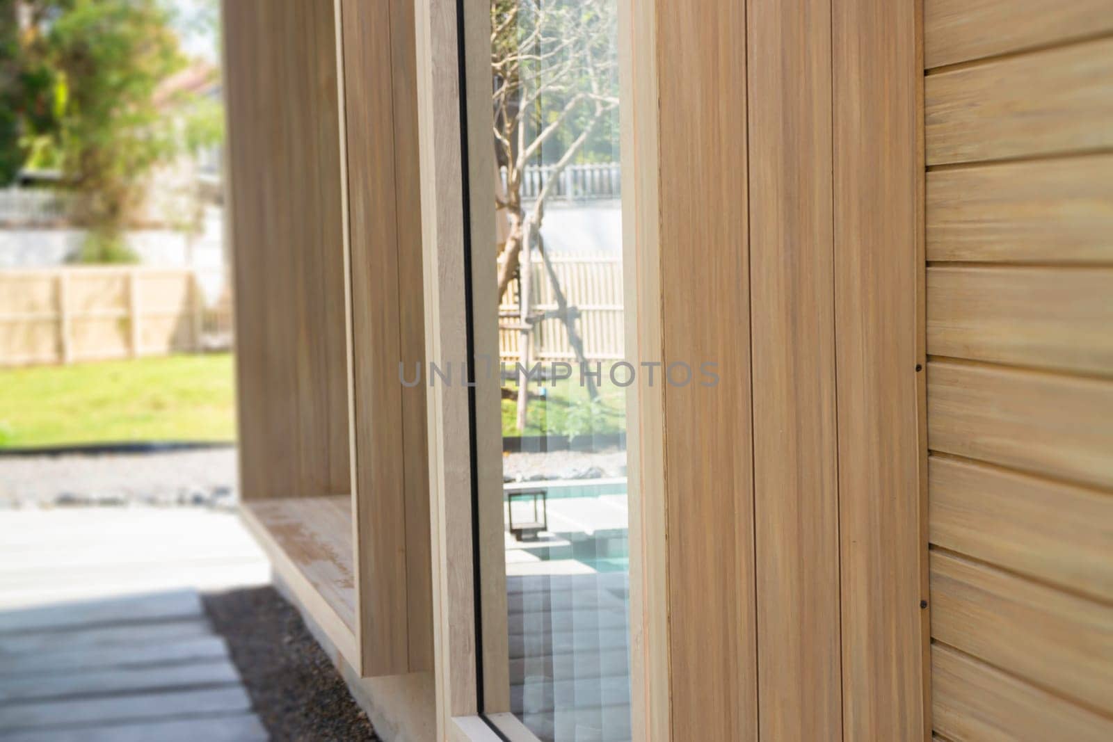Wooden coffee shop in spring to summer season, stock photo