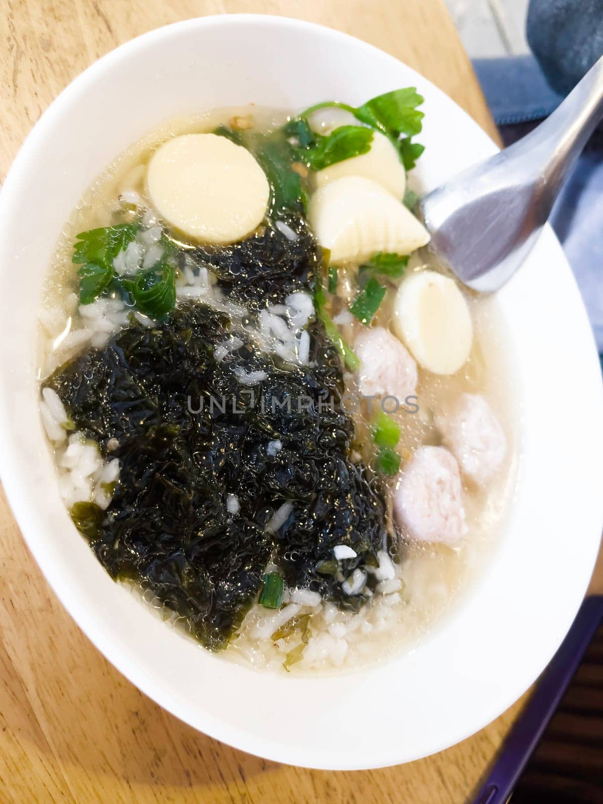 Seaweed Soup Soup with Tofu and Minced Pork, stock photo