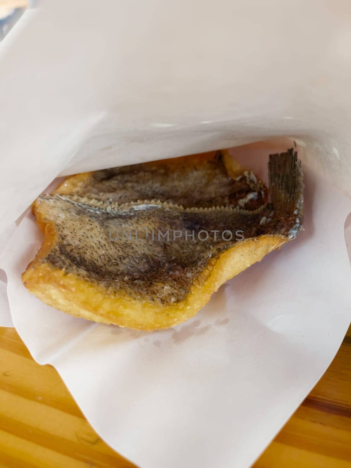 Crispy fried gourami fish Thai street food, stock photo