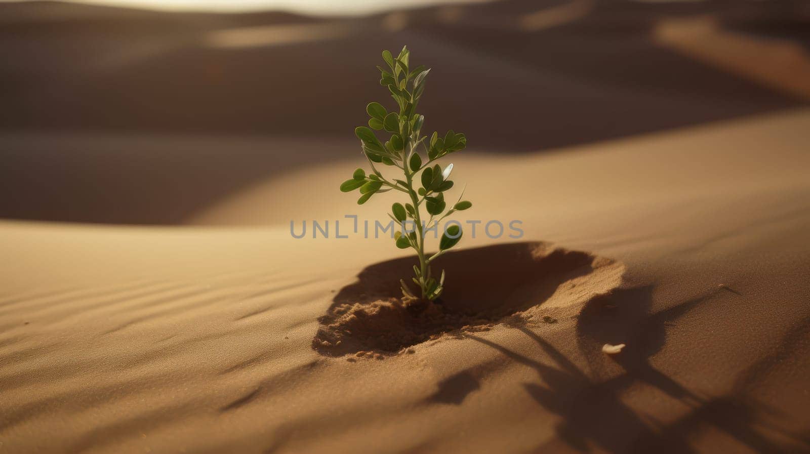 This stunning 8k photo captures the harsh reality of the desert environment, where only the strongest can survive. The image features a young plant, barely clinging to life in the barren, arid landscape. The colors are vivid and the detail is exquisite, showcasing the intricate textures and patterns of the desert terrain. This photo is sure to inspire awe and admiration for the tenacity of life in even the harshest of conditions.