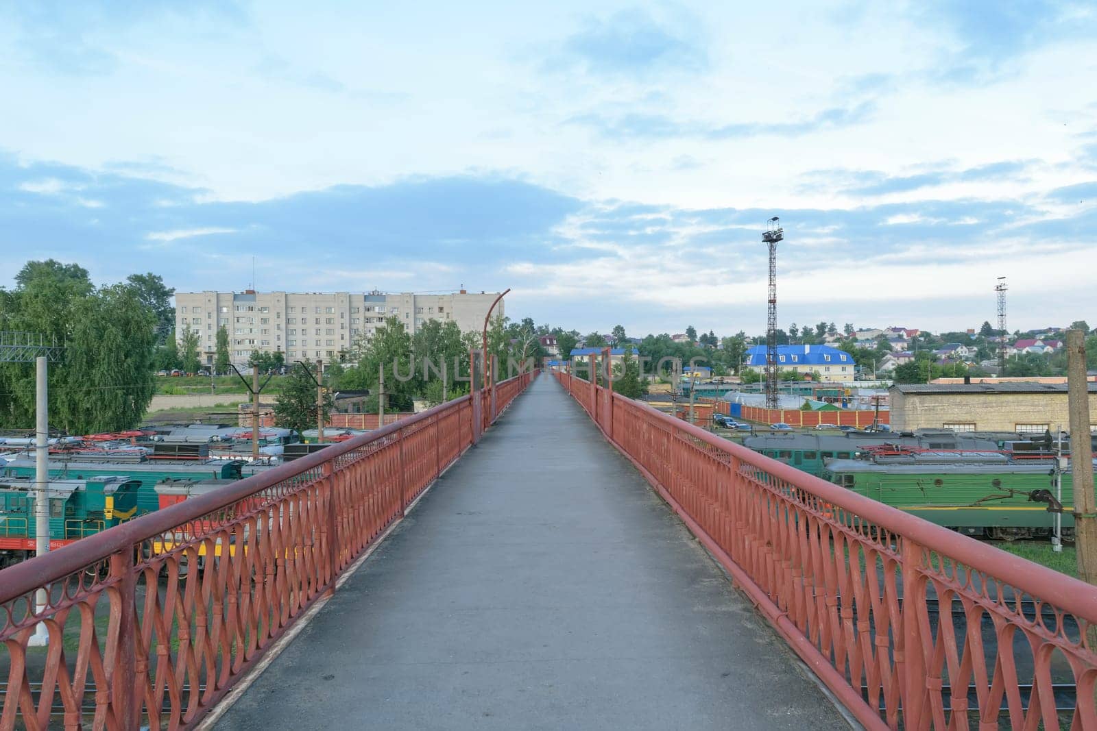 High long bridge across the tracks at a major train station
