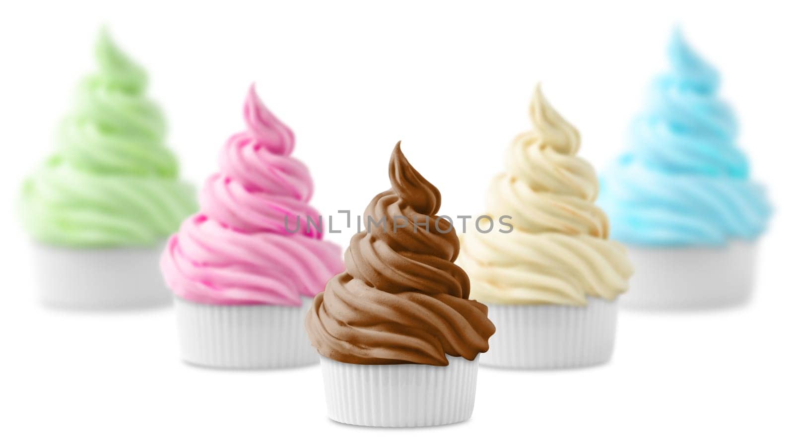 mixed soft ice cream sorts on a white background