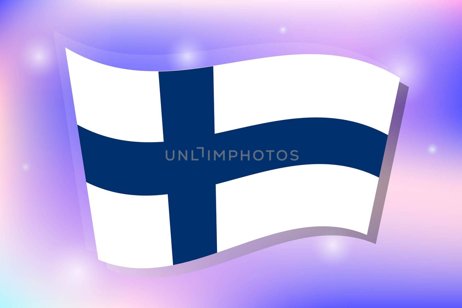 The national flag of Finland on a blue and purple background. Vector image.