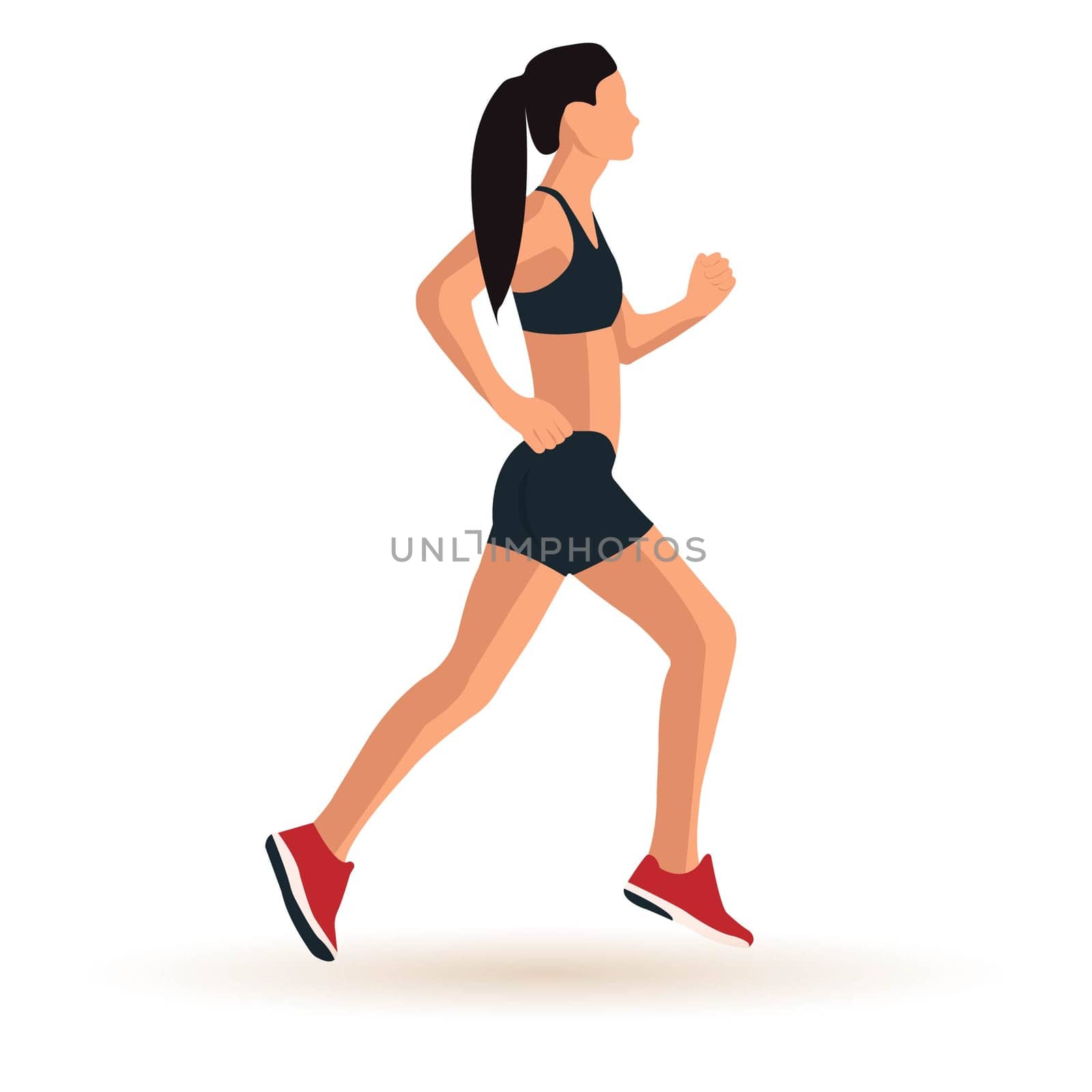 A faceless girl in shorts and a tank top is running. Isolated object on a white background. Vector image.