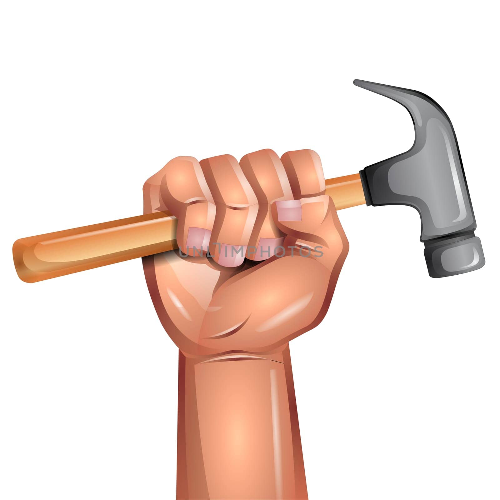 International Labor Day background with human hand holding hammer. Illustration.