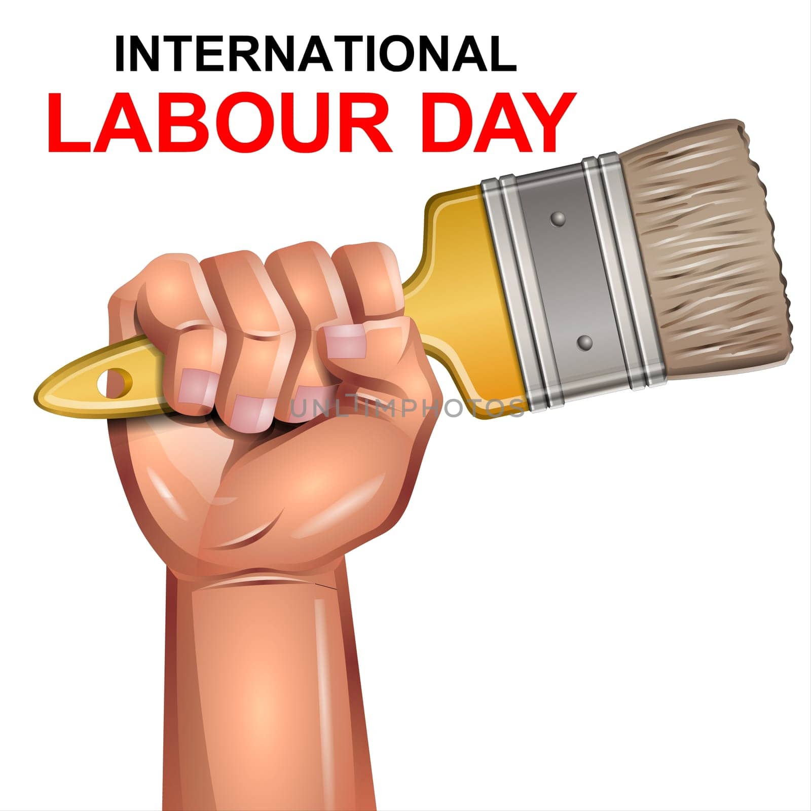 International Labor Day. Illustration of a hand with a paintbrush.