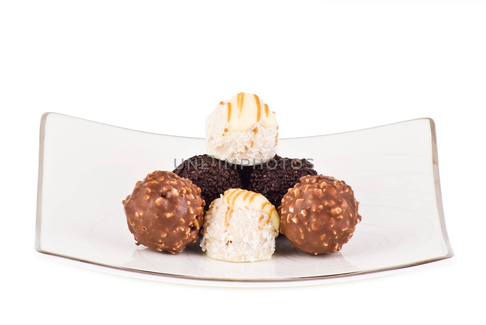 Various balls chocolate on the plate