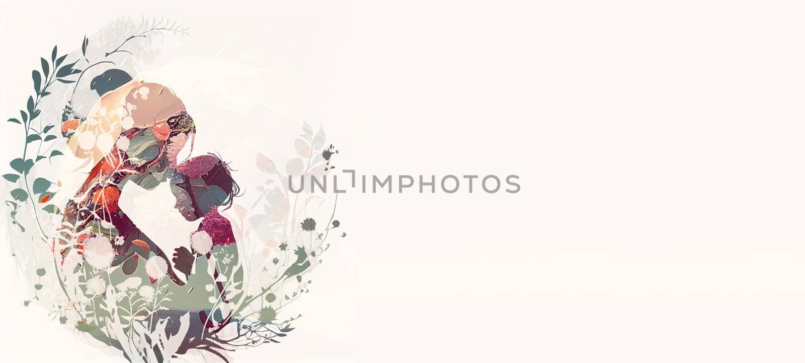Love between mother and child, emotion and support, family concept, heart with flowers, generative AI
