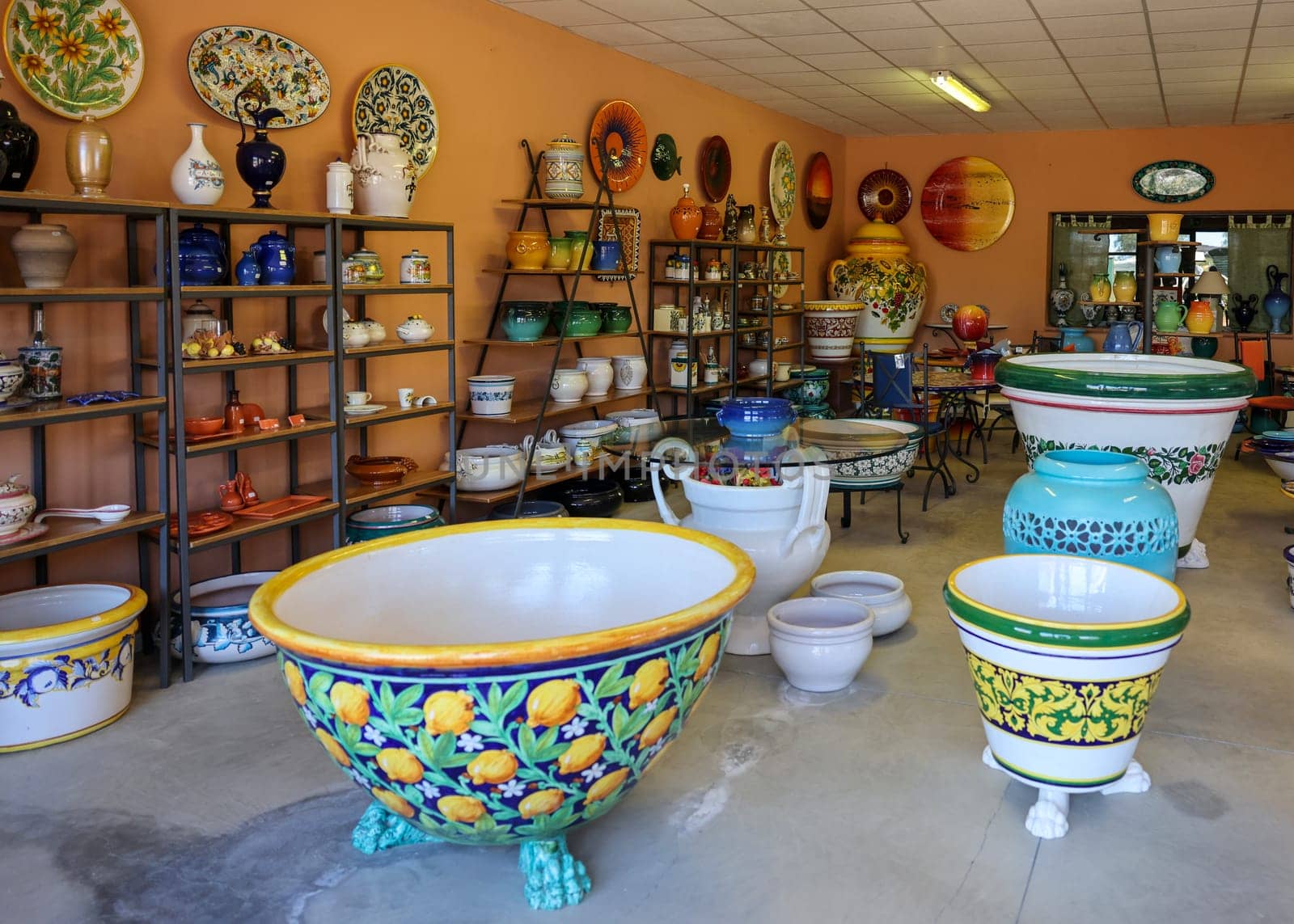 Pienza, Italy - September 12, 2022: Shop with typical Italian ceramics near Pienza
