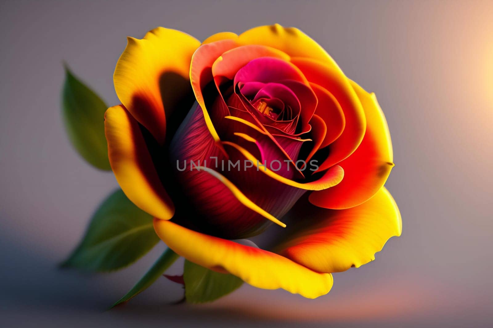 3d illustration of red and yellow rose flowers over dark blue background