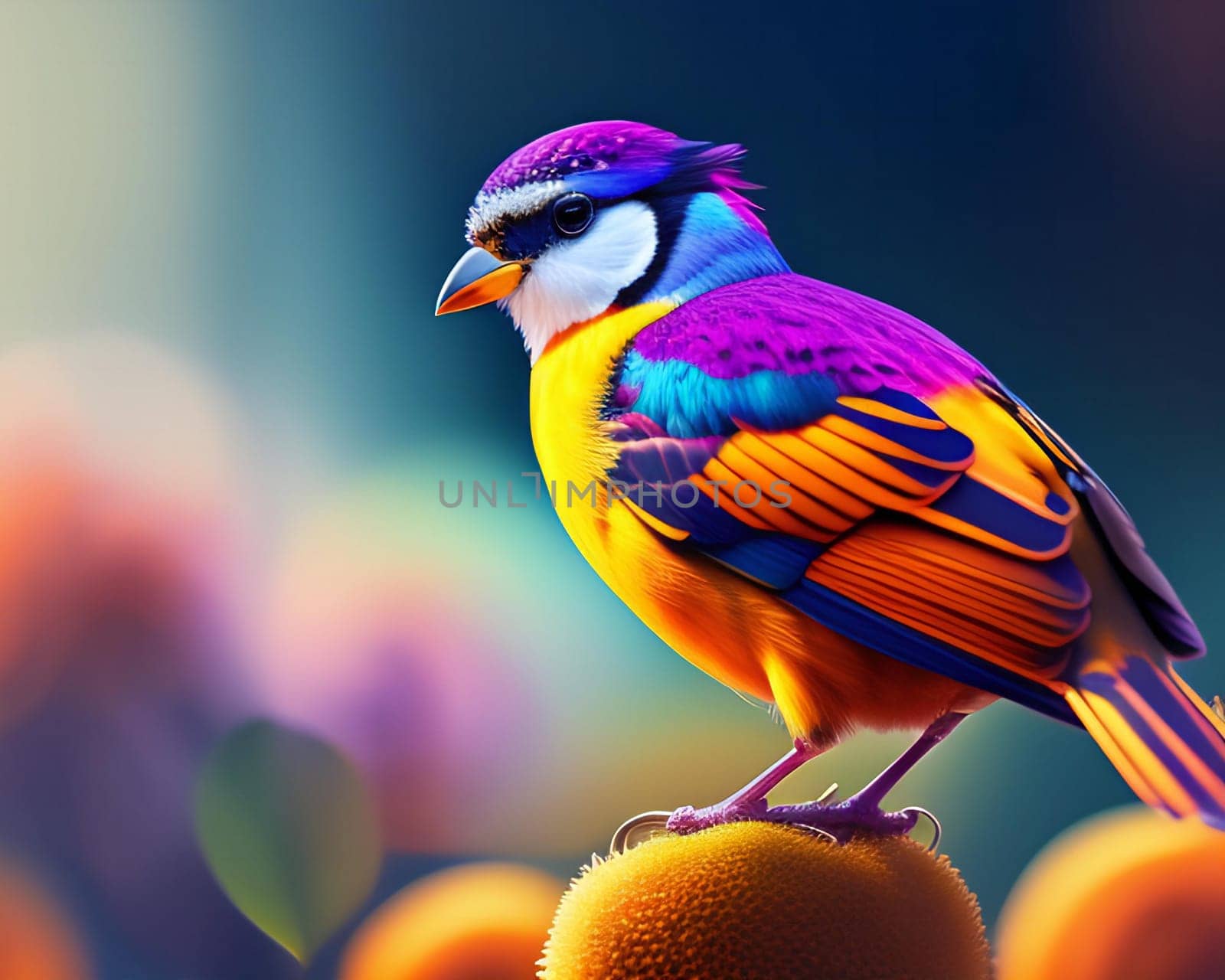 Colorful bird on a background of nature. 3d illustration.