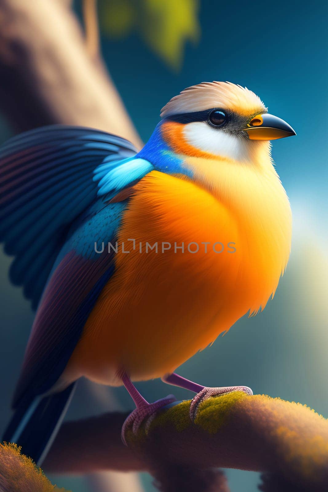 3d render of a colorful bird on a background of nature